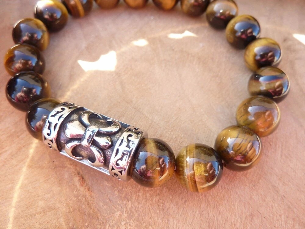 Bracelet Homme œil De Tigre 10 Mm Protection / Pierre Naturelle / Grande Perle Inox Amour France Saint Valentin Cadeau Anniversaire Noël 1 Bracelet Homme œil De Tigre 10 Mm Protection / Pierre Naturelle / Grande Perle Inox Amour France Saint Valentin Cadeau Anniversaire Noël