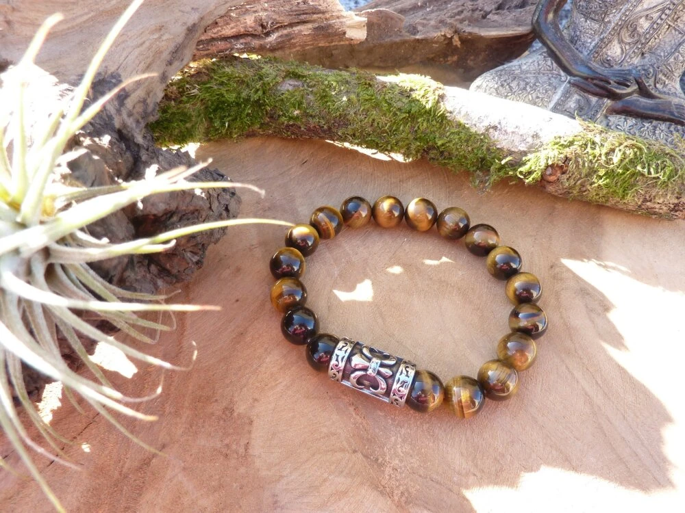 Bracelet Homme œil De Tigre 10 Mm Protection / Pierre Naturelle / Grande Perle Inox Amour France Saint Valentin Cadeau Anniversaire Noël 2 Bracelet Homme œil De Tigre 10 Mm Protection / Pierre Naturelle / Grande Perle Inox Amour France Saint Valentin Cadeau Anniversaire Noël – Image 2