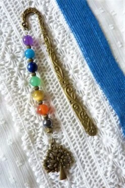 Marque Page Arbre De Vie 7 Chakras Fait Main Couleur Bronze Antique Pierre Naturelle Femme Enfant Cadeau Noël Fête Anniversaire