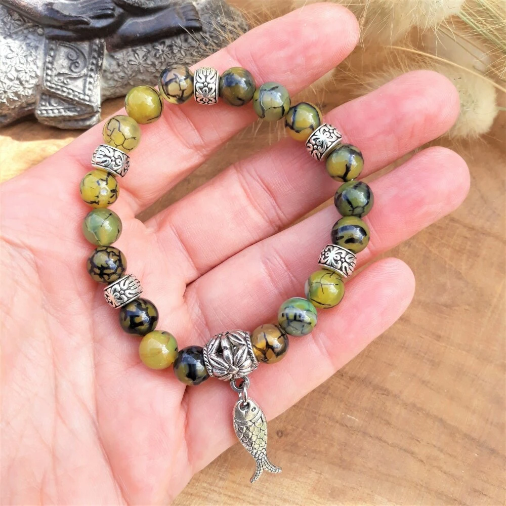 Bracelet Agate Veine De Dragon Femme – Fait Main France/ Pierre Naturelle / Poisson Amour France Cadeau Valentin Fête Mère Noël 1 Bracelet Agate Veine De Dragon Femme – Fait Main France/ Pierre Naturelle / Poisson Amour France Cadeau Valentin Fête Mère Noël