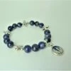 Bracelet Médaille Vierge Marie Lourdes Femme Pierre Naturelle Lapis Lazuli Bijou Croix Main France Cadeau Fête Noël Anniversaire