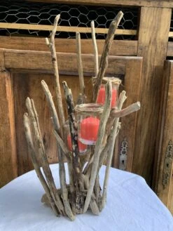 Bougeoir En Bois Flotté Et Trois Bougies Pour Déco à Noël