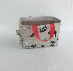 Panière Multi Poches Pour Rangement, Tissu Chat Noir, Panier Accessoire De Toilette, Corbeille Chambre Ou Salon, Cadeau Noël