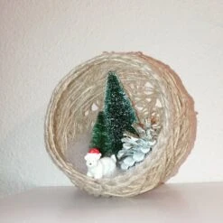 Décoration De Noël Boule De Corde De Jute Avec Sapin Et Ours Polaire. Décor Unique, Boule Faite Main. Centre De Table Décoration De Noe -Papeterie Boutique 4704662 creche de noel nativite santons dans boule de corde de j 3