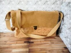 Sac Bandoulière Femme Homme, Liège Naturel, Velours Mille-raies Beige, Sac Licorne Beige, Cadeau Anniversaire Noël, Sac Vegan