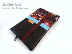 Grand Portefeuille Chéquier Ethnique élastique, Compagnon Cuir Noir Et Tissu Fleurs, Porte Carte Coloré, Cadeau Noël Femme