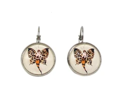 Boucles D'oreilles, Pendantes, Cabochons * Madame Papillon * Motif Léopard, Beige, Argenté, Rétro, Dormeuses, Idée Cadeau Noël