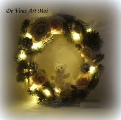 Couronne Ourson Blanc Noël,couronne De Noël Lumineuse,fait Artisanale -Papeterie Boutique product 5dc43f1772b41 3