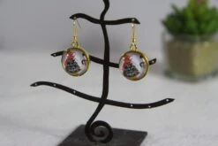 Boucle D'oreille Doré Cabochon Sapin De Noël