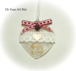 Boule Noël Coeur Maman,boule Noël Maman Personnalisée,fait Main Artisanale Verre