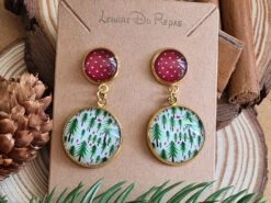 Boucles D'oreilles Cabochons En Verre Imprimés Sapin De Noël