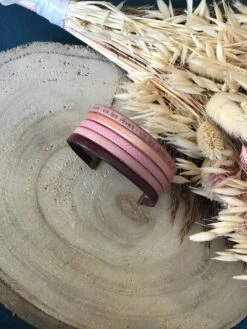 Manchette Cuir Rose, Vis Tes Rêves, Idée Cadeau, Cadeau De Noël, Bracelet Cuir, Multirangs