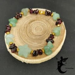 Bracelet étoile De Noël, Grenat Et Aventurine. Bijou En Pierres Naturelles