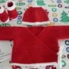 Ensemble Noël 3 Pièces Brassière Cache-coeur Bonnet Chaussons Layette Bébé Fille Ou Garçon Coloris Rouge Et Blanc Taille 1 Mois