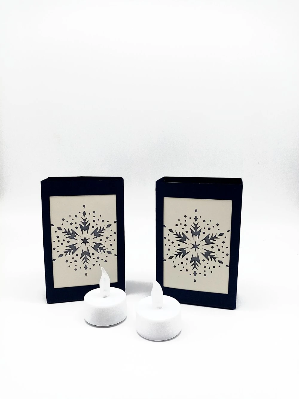 2 Photophores, Bougies, Led * Flocon De Neige * Noël, Décoration, Carton, Bleu Marine, Crème, Idées Cadeaux 3 2 Photophores, Bougies, Led * Flocon De Neige * Noël, Décoration, Carton, Bleu Marine, Crème, Idées Cadeaux – Image 3