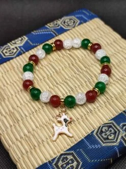 Bracelets De Noël, Cadeau De Noël, Bracelets En Jade Verte, Cornaline Rouge Et Cristal Craquelé, Modèle Renne