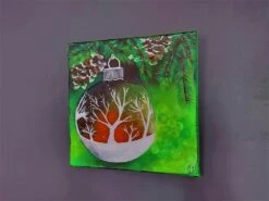 Féerie De Noël, Boule Et Sapin, Peinture Acrylique 30/30cm