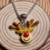 Collier Renne De Noël Sur Chaine En Argent / Bijoux Gourmands En Fimo / Collier Ajustable Sur Chaine En Argent