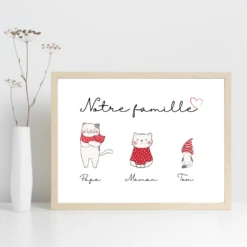 Affiche Famille Personnalisée, Illustration Chat, Portrait Famille, Prénoms, Poster, A4, Noël, Cadeaux Personnalisés -Papeterie Boutique product 64f472dfe91b8 3